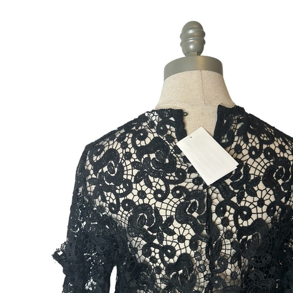 H&M Black Embroidered Lace Ruffle Long Balloon Sleeve Sheer Blouse Women Size 6 - Picture 15 of 16